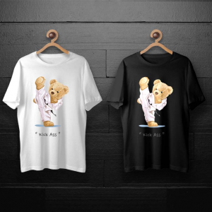 طرح لایه باز خرس تدی در حال کاراته کردن برای چاپ روی انواع تیشرت